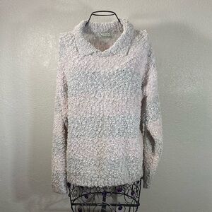 Vintage Shenanigans Popcorn collared Sweater Striped pastel pink and grey